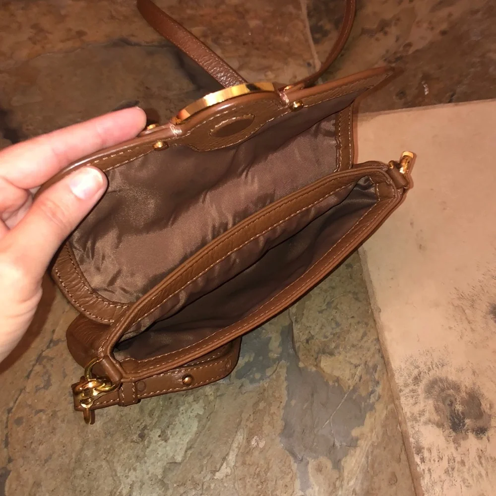 Tory Burch Brown Leather Crossbody Bag with Gold Logo